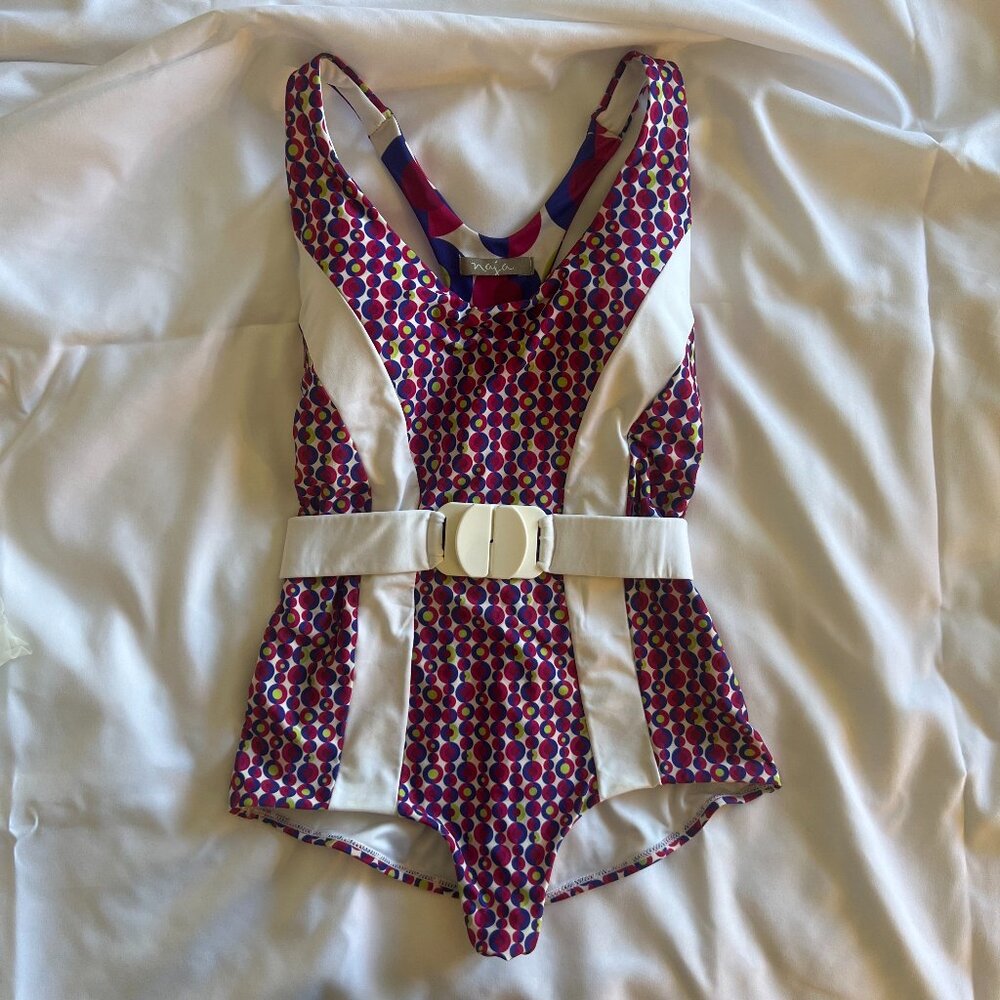 Naja BNWT Retro Printed One-Piece Swimsuit with Belt - Size Medium